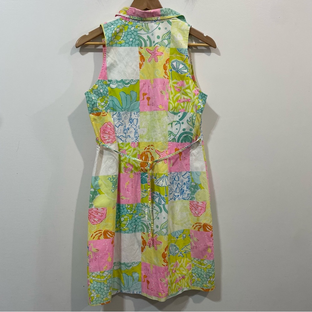 Lilly Pulitzer Vintage Cotton Patchwork Multicolor Summer Shirt Dress Size 8 - Picture 3 of 7